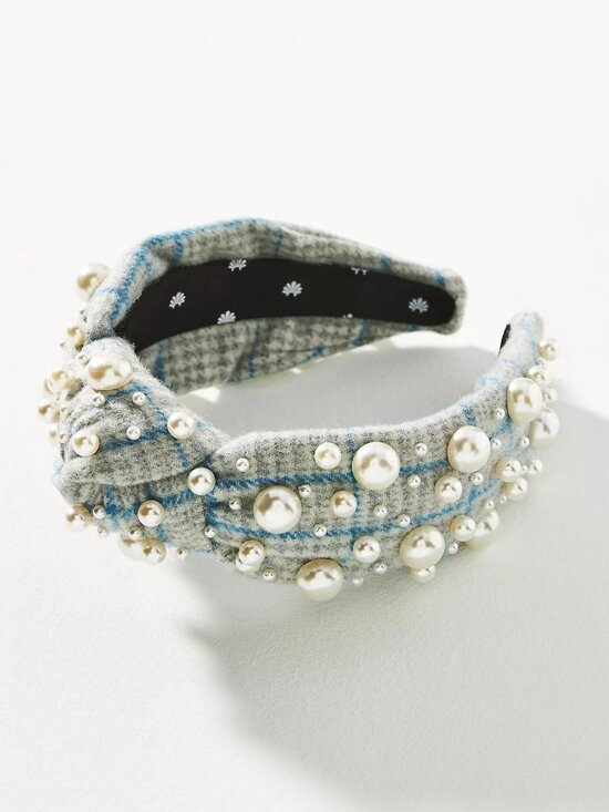 Lele Sadoughi Tweed Plaid Multi Pearl Knot Headband main image 5